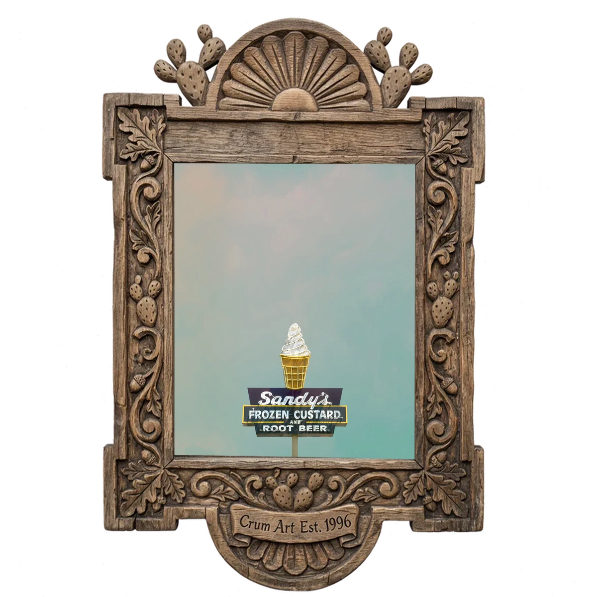 Sandy's Frozen Custard — kitchen wall art print by Betsy Crum in a carved wood frame