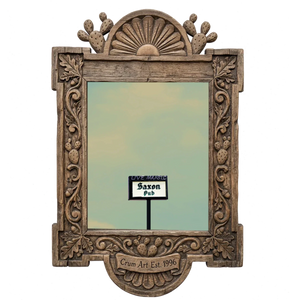 Saxon Pub — Austin art print by Betsy Crum in a carved wood frame