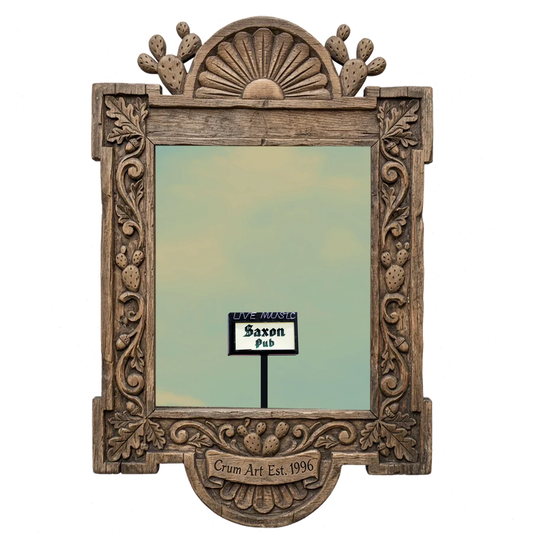 Saxon Pub — Austin art print by Betsy Crum in a carved wood frame