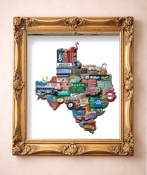 Texas Shaped Photomontage — art print by Betsy Crum in a gold frame