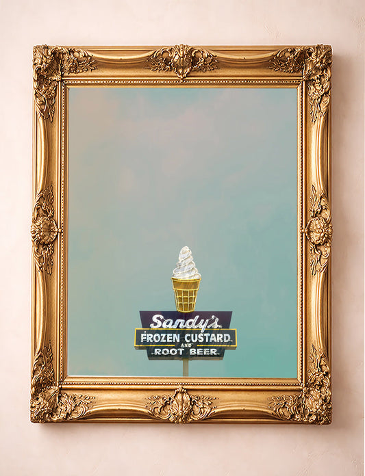 Austin Sandys Frozen Custard Neon Ice Cream shown framed by Crum Art