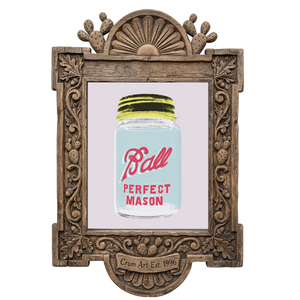 Ball Jar — kitchen art print by Betsy Crum in a carved wood frame