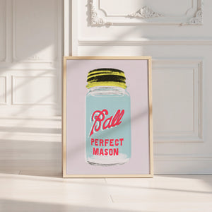 Ball Jar kitchen art print by Betsy Crum — neutral frame room mockup