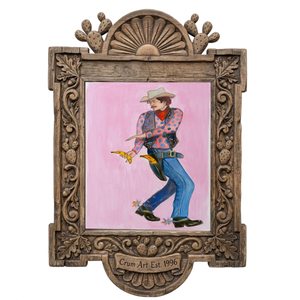Banana Cowboy Bandit — art print by Caya Crum in a carved wood frame