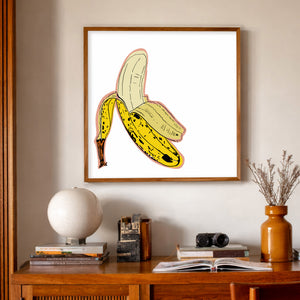 Banana pop art print by Betsy Crum in a midcentury room