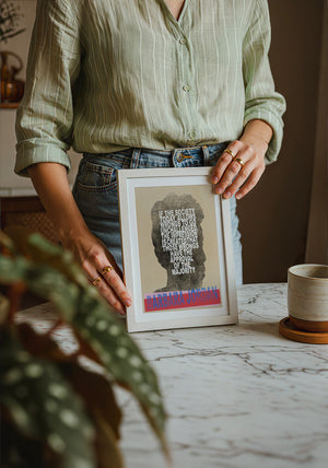 Barbara Jordan Texas art print by Betsy Crum — neutral frame room mockup