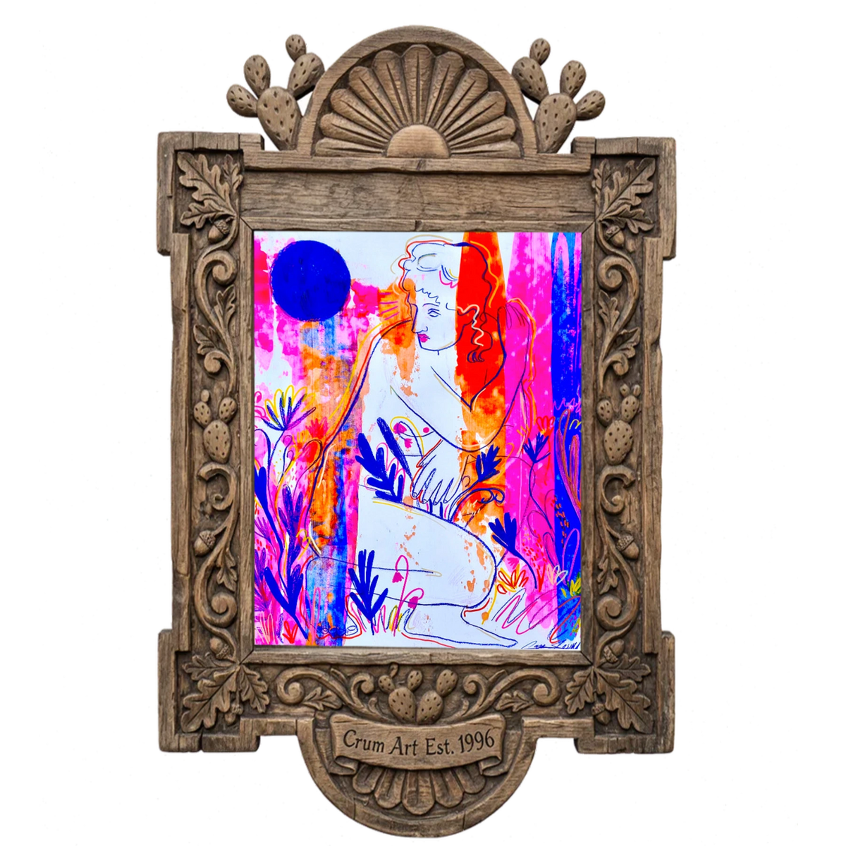 Bathing Goddess Pink Pop — art print by Caya Crum in a carved wood frame