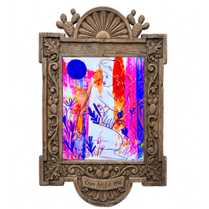 Bathing Goddess Pink Pop — art print by Caya Crum in a carved wood frame