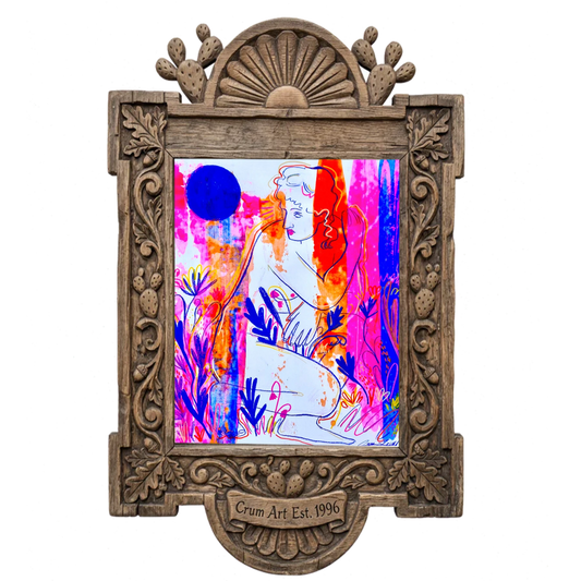 Bathing Goddess Pink Pop — art print by Caya Crum in a carved wood frame