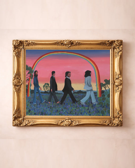 Abbey Road bluebonnet print by Caya Crum — in a gold frame