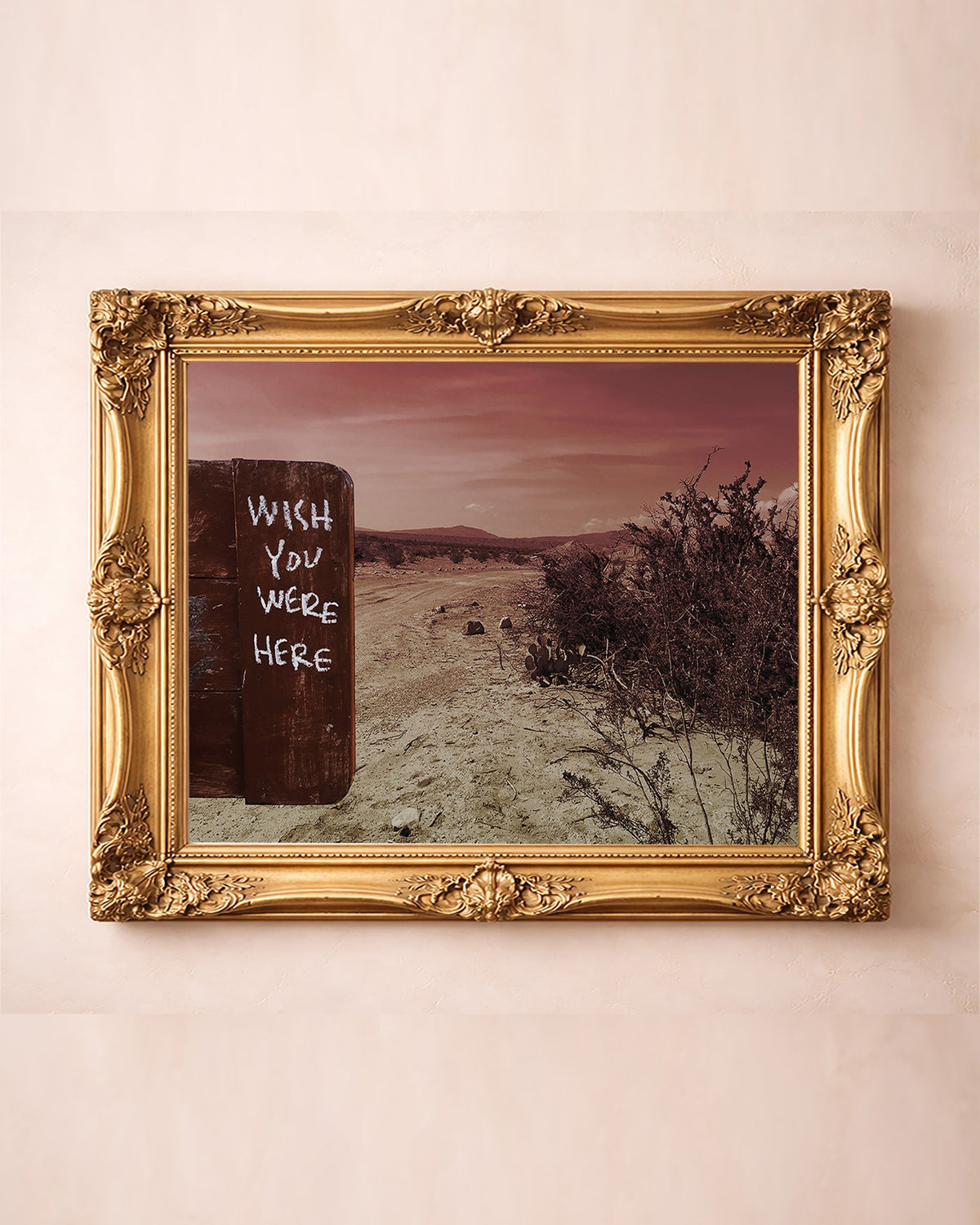 Wish You Were Here Big Bend desert photograph by Betsy Crum in a gold frame
