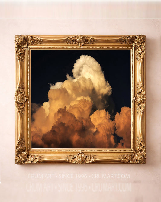 Thunderhead at Sunset — big sky art print by Betsy Crum in a square gold frame