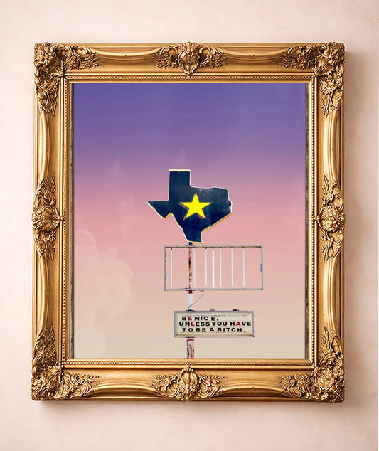 Be Nice — art print by Betsy Crum in a gold frame