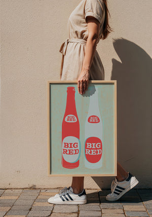 Big Red Two Bottles kitchen print by Betsy Crum — framed with velvet mat