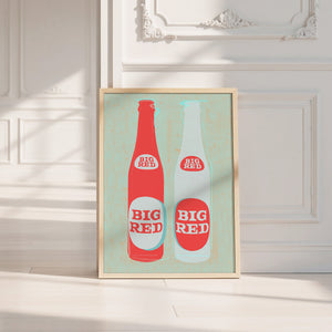 Big Red Two Bottles kitchen print by Betsy Crum — neutral frame room mockup