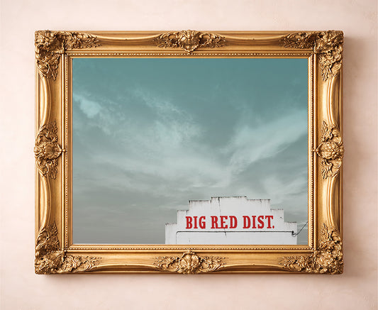 Big Red Building Big Sky Waco art print by Betsy Crum — in a gold frame