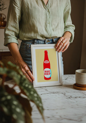 Big Red Warhol Grid kitchen print by Betsy Crum — neutral frame room mockup