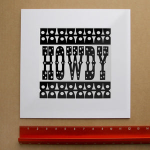 Texas Art Print — A Minimalist Howdy Print for a House That Sleeps Light | Betsy Crum Art in matted square frame mockup