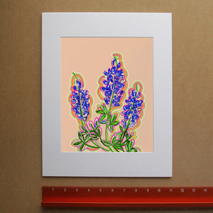 Pink Texas bluebonnet art print by Betsy Crum, hand-signed fine art print