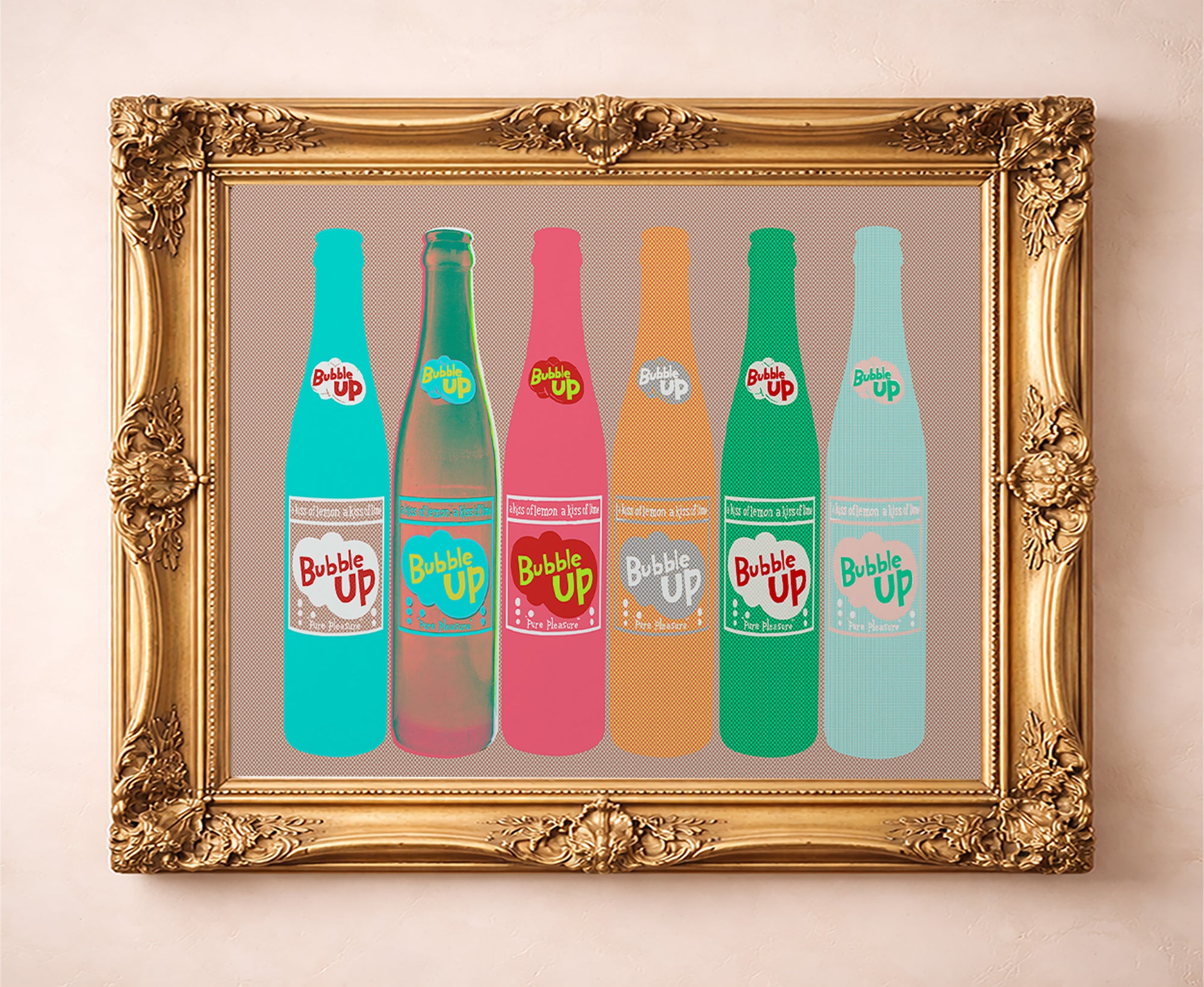 Bubble Up Soda kitchen art print by Betsy Crum — in a gold frame