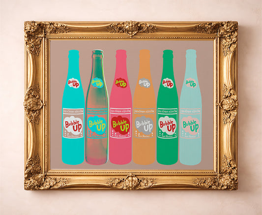 Bubble Up Soda kitchen art print by Betsy Crum — in a gold frame