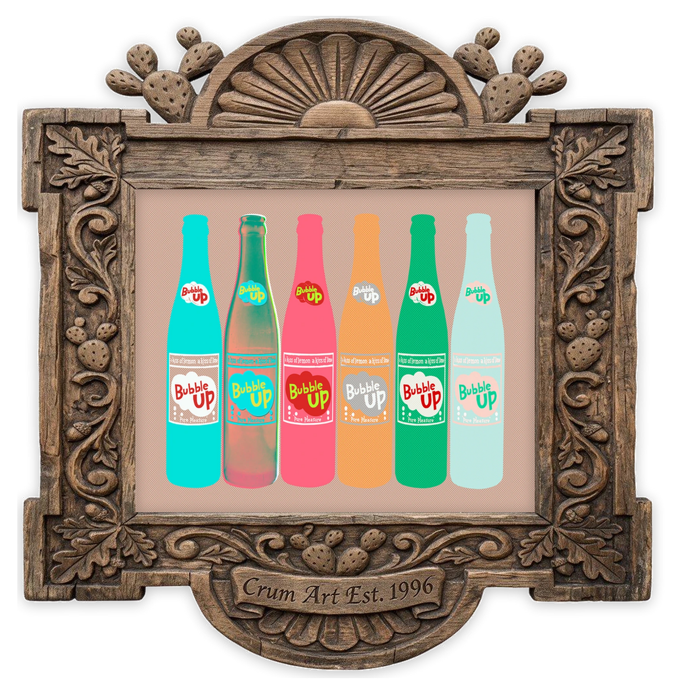 Bubble Up Soda — kitchen art print by Betsy Crum in a horizontal carved wood frame