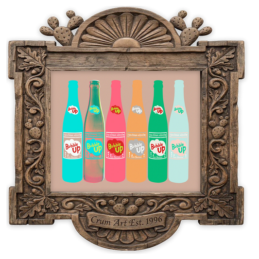 Bubble Up Soda — kitchen art print by Betsy Crum in a horizontal carved wood frame