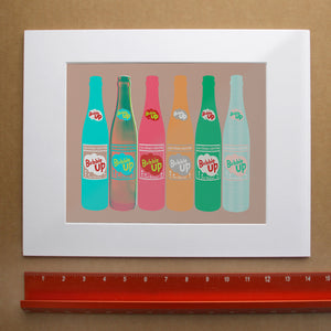 Bubble Up Soda kitchen art print by Betsy Crum — horizontal room scene