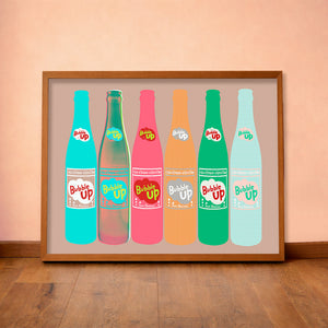 Bubble Up Soda kitchen art print by Betsy Crum — horizontal room scene
