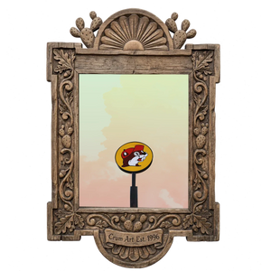 Buc-ee's Under a Big Sky — Texas art print by Betsy Crum in a carved wood frame