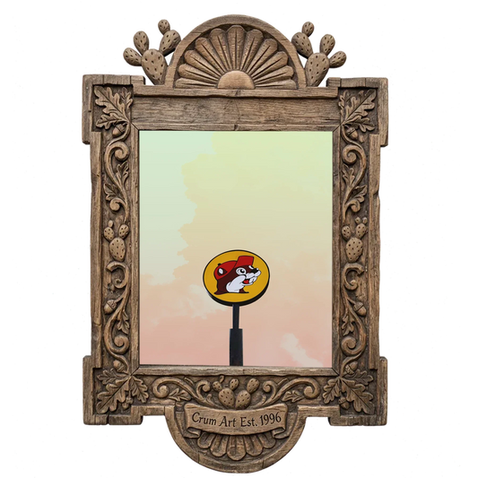 Buc-ee's Under a Big Sky — Texas art print by Betsy Crum in a carved wood frame