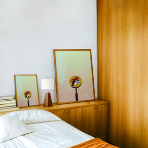 Buc-ee's Under a Big Sky Texas art print by Betsy Crum — framed in a wood-accent room