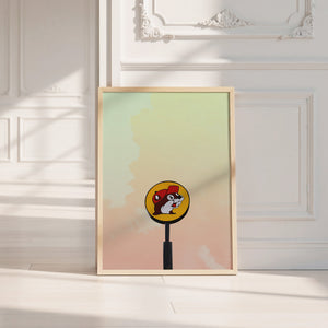Buc-ee's Under a Big Sky Texas art print by Betsy Crum — neutral frame room mockup