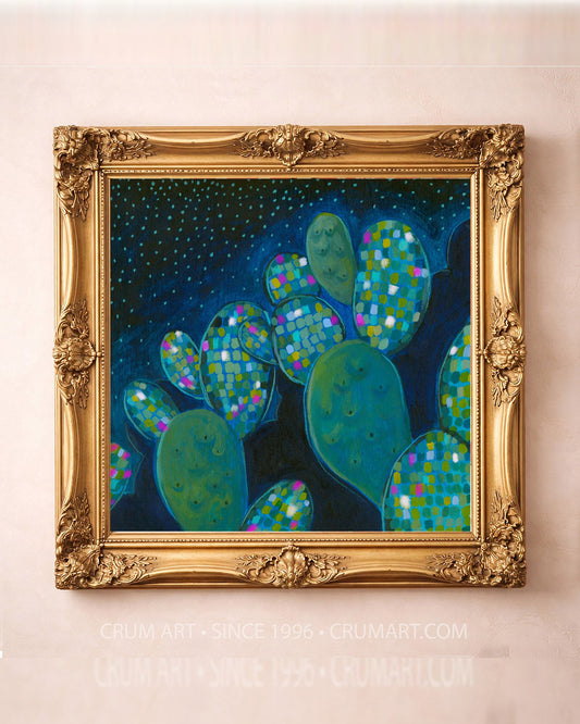 Disco Cactus — square art print by Caya Crum in a square gold frame