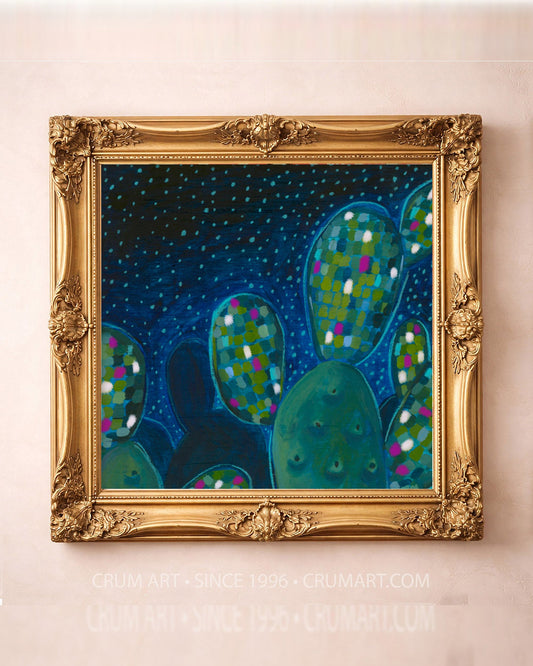 Disco Cactus Pink — square art print by Caya Crum in a square gold frame