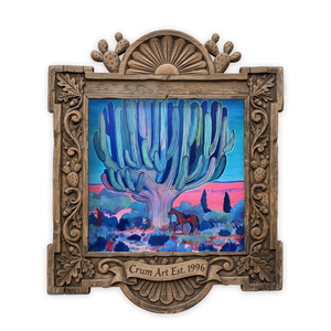 Cosmic Saguaro Cowboy Psychedelic Pink — art print by Caya Crum in a carved wood frame