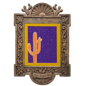 Cosmic Saguaro Yellow — art print by Caya Crum in a carved wood frame