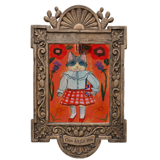 English Schoolgirl Cat — art print by Caya Crum in a carved wood frame