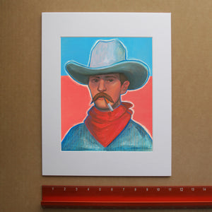Red Headed Stranger smoking cowboy art print by Caya Crum, vertical western portrait