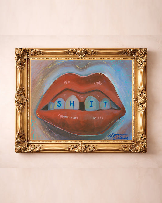 Gap Toothed Lips weirdcore art print by Caya Crum — in a gold frame