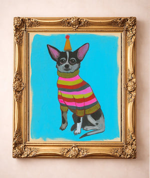Chihuahua in a Party Hat — art print by Caya Crum in a gold frame