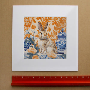 Matted Chinoiserie Rabbit art print with white mat — Crum Art