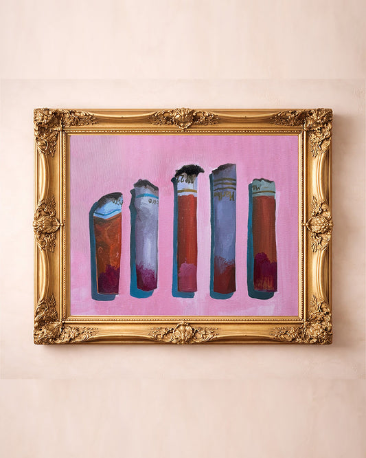 Cigarette Romance Pink weirdcore art print by Caya Crum — in a gold frame