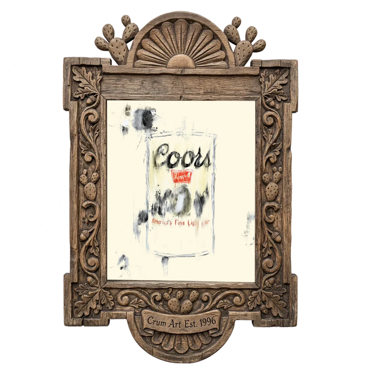 Coors Banquet — bar art print by Betsy Crum in a carved wood frame