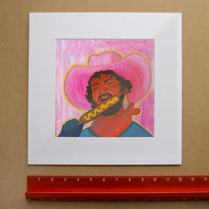 Corndog Cowboy Art Print | Caya Crum Art in matted square frame mockup