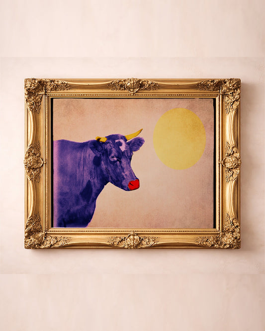 Warhol Cow cow art print by Betsy Crum — in a gold frame