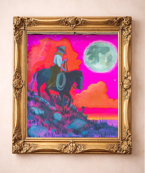 Cowboy & Cowgirl Full Moon — art print by Caya Crum in a gold frame