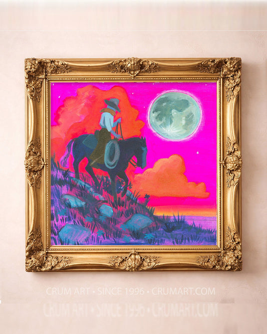 Cowboy & Cowgirl Full Moon — square art print by Caya Crum in a square gold frame
