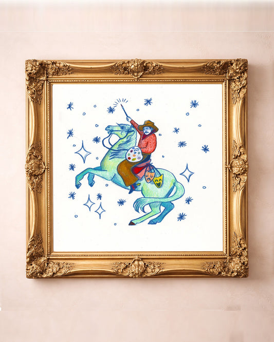 Horse Magic — cowboy art print by Caya Crum in a square gold frame