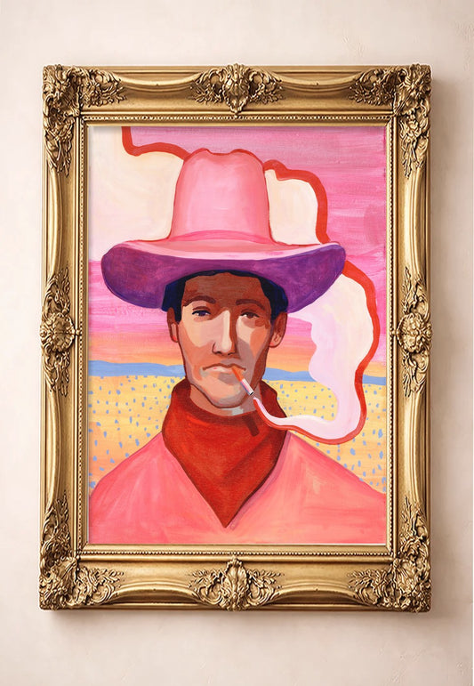 Pink Desert Scene by Caya Crum in a gold frame